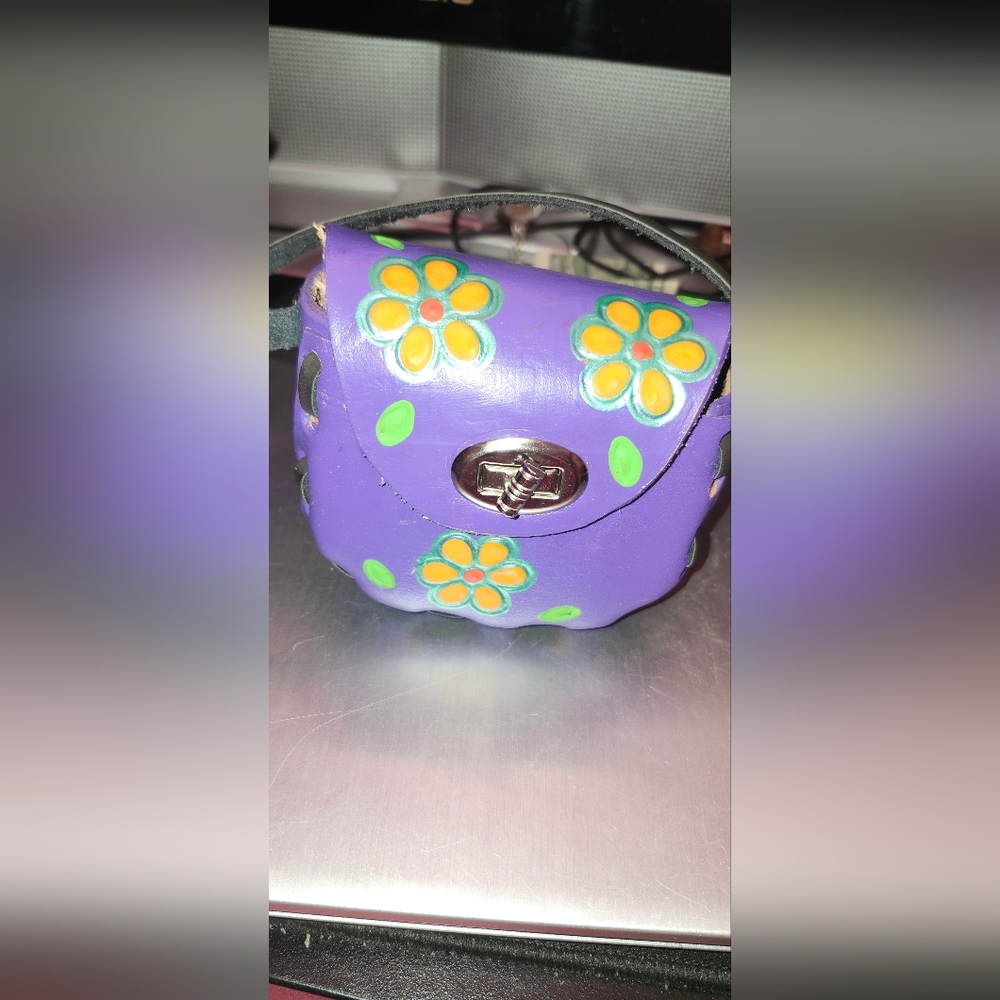 Purple Floral Handbag with Silver Clasp